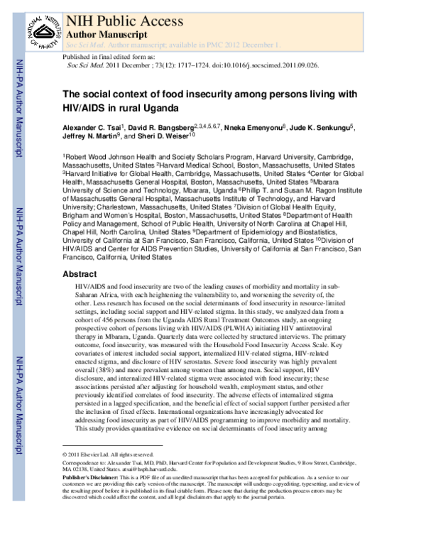 (PDF) The social context of food insecurity among persons living with ...