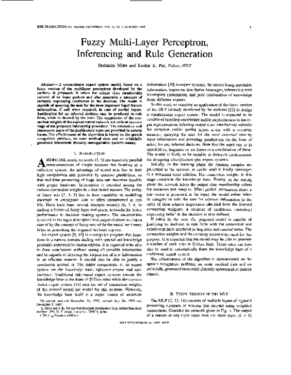 (PDF) Fuzzy multi-layer perceptron, inferencing and rule generation