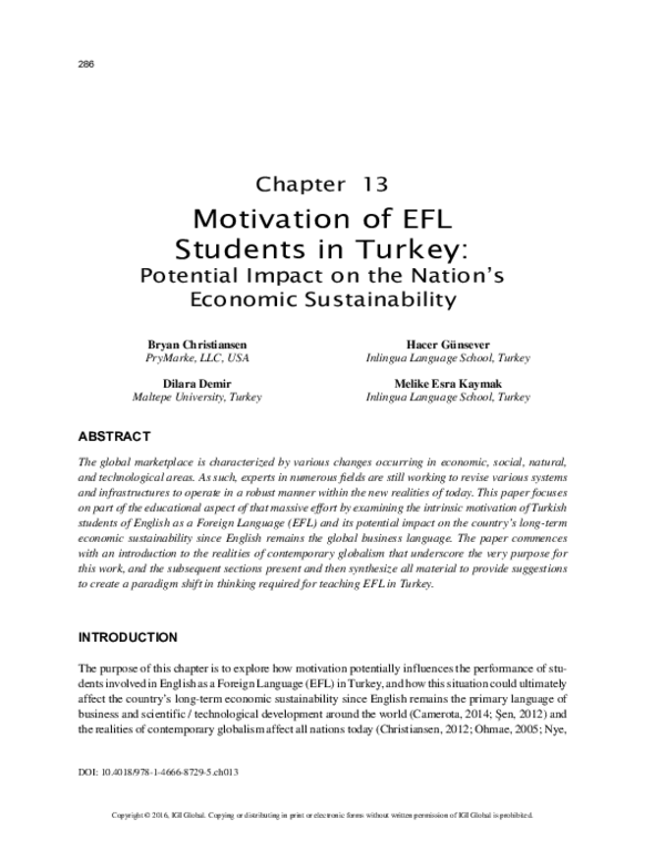 (PDF) Motivation of EFL Students in Turkey