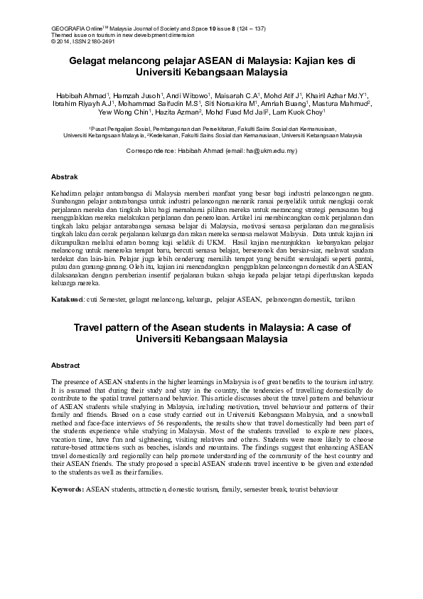 (PDF) Gelagat melancong pelajar ASEAN di Malaysia: Kajian kes di ...