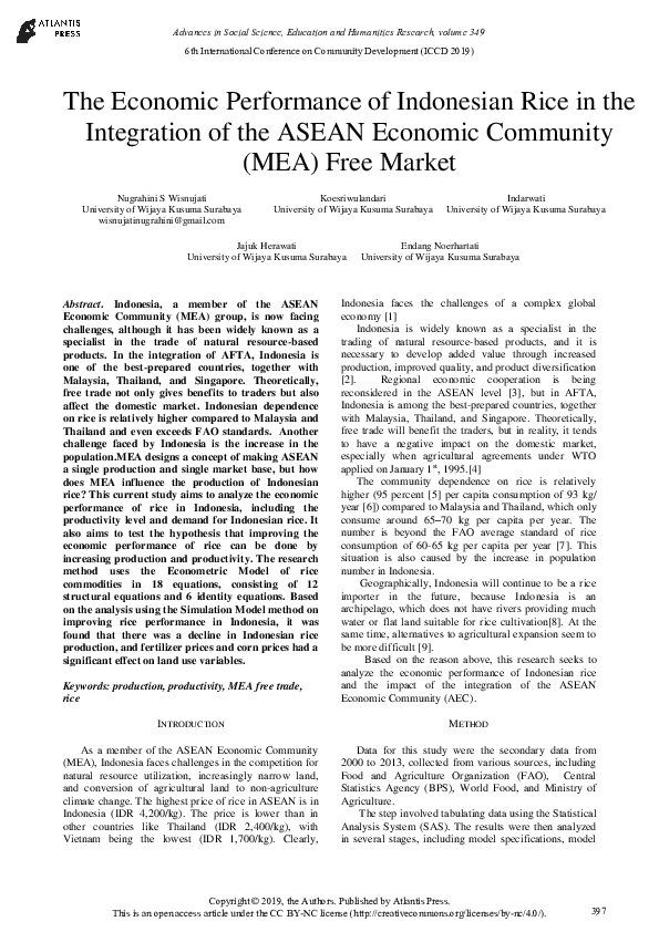 (PDF) The Economic Performance of Indonesian Rice in The Integration of ...