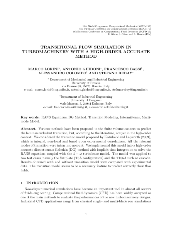 (PDF) Transitional Flow Simulation in Turbomachinery with a High-Order ...