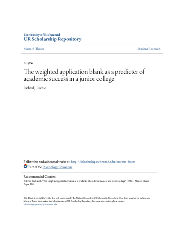 (PDF) The weighted application blank as a predicter of academic success ...