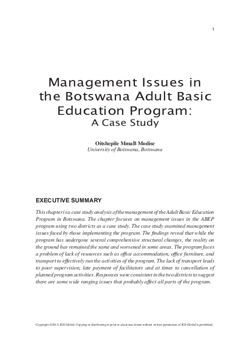 (PDF) Management Issues in the Botswana Adult Basic Education Program