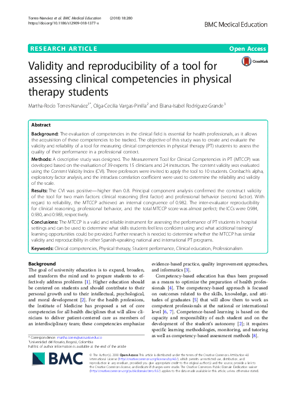 (PDF) Validity and reproducibility of a tool for assessing clinical ...