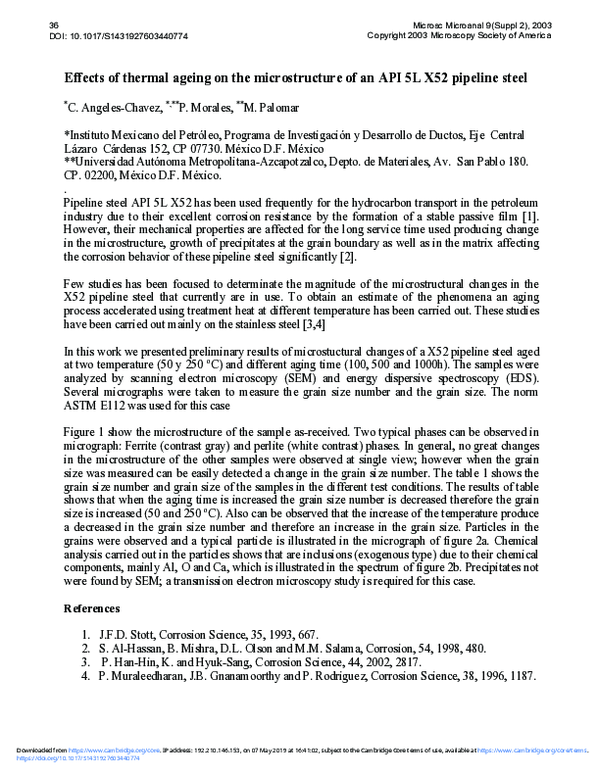 (PDF) Effects of thermal ageing on the microstructure of an API 5L X52 ...