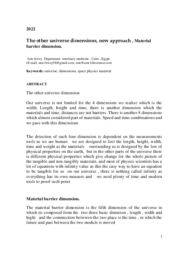 (PDF) The other universe dimensions, new approach , Material barrier