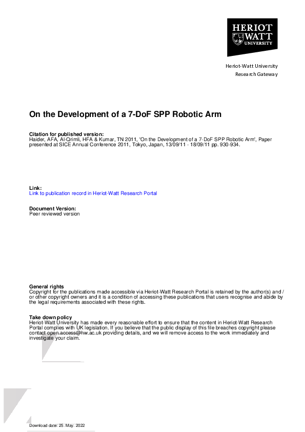 (PDF) On the development of a 7-DoF SPP robotic arm