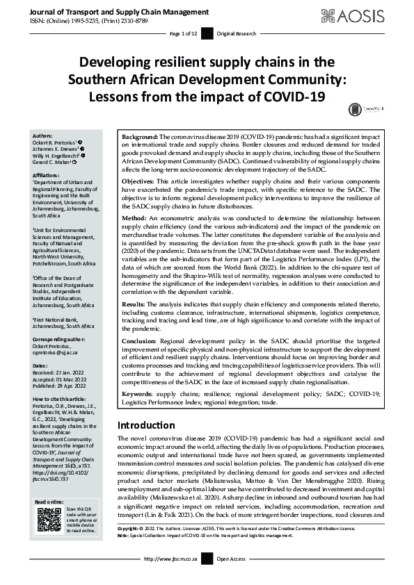 (PDF) Developing resilient supply chains in the Southern African ...