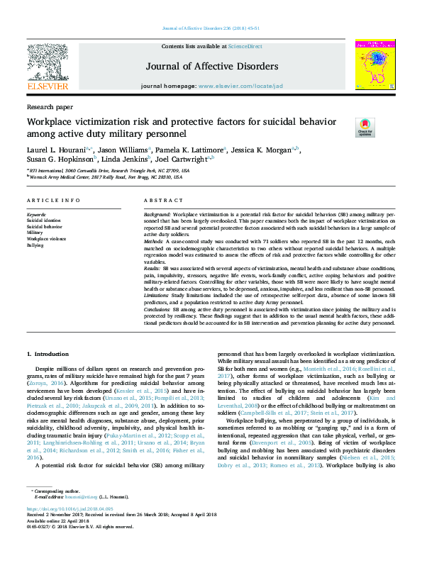 (PDF) Workplace victimization risk and protective factors for suicidal ...