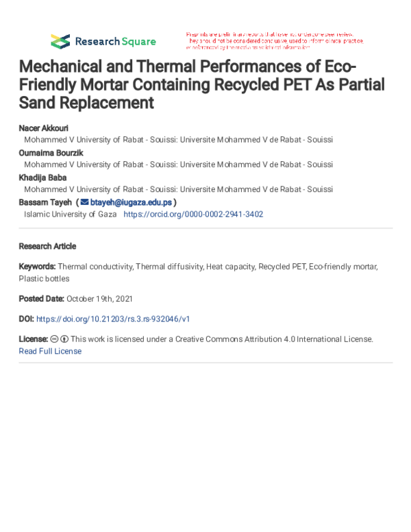 (PDF) Mechanical and Thermal Performances of Eco-Friendly Mortar ...