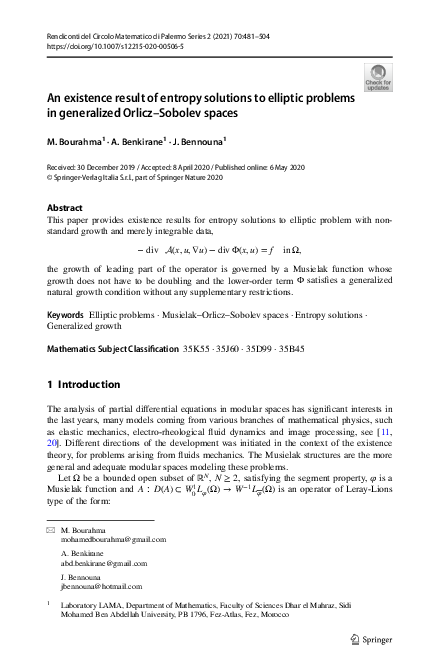(PDF) An existence result of entropy solutions to elliptic problems in ...