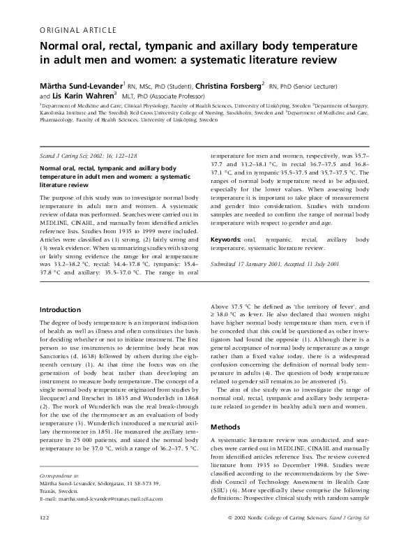 (PDF) Normal oral, rectal, tympanic and axillary body temperature in