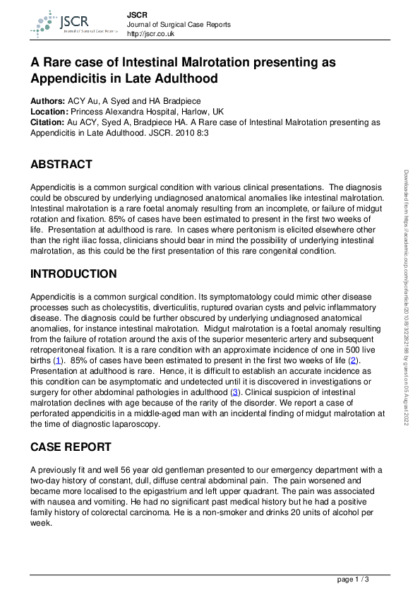 A Rare case of Intestinal Malrotation presenting as Appendicitis in ...