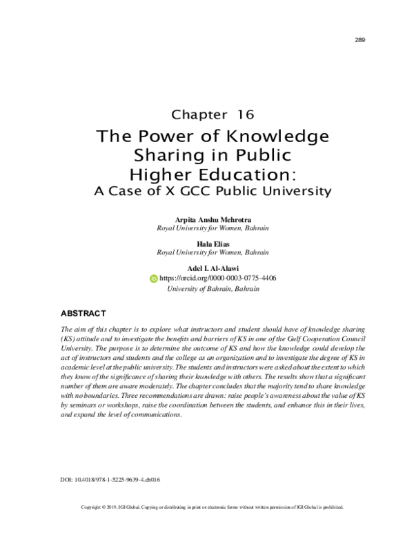 (PDF) The Power of Knowledge Sharing in Public Higher Education