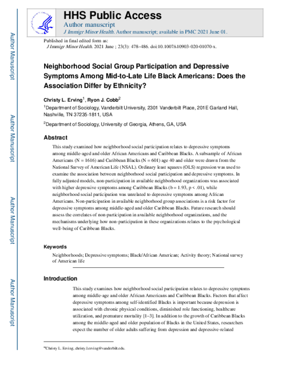 (PDF) Neighborhood Social Group Participation and Depressive Symptoms ...