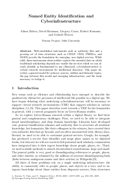 (PDF) Named Entity Identification and Cyberinfrastructure
