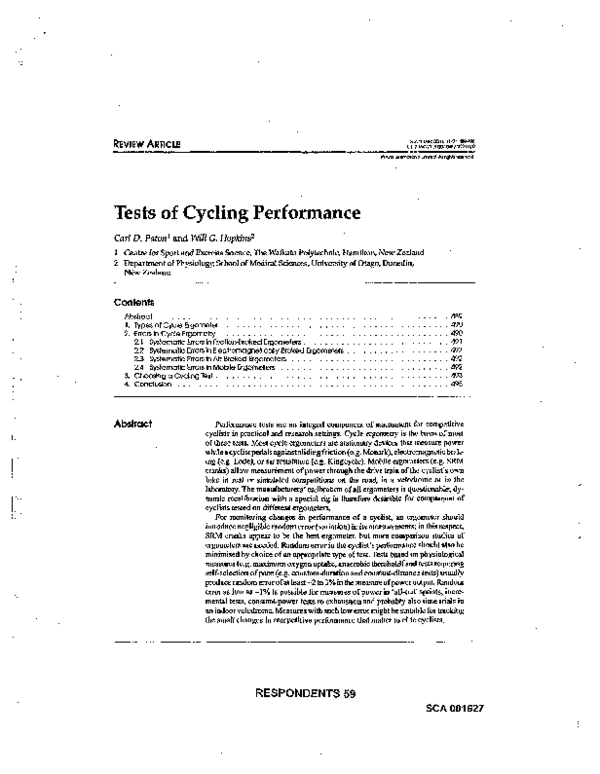 (PDF) Tests of Cycling Performance Will Hopkins Academia.edu
