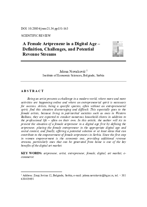 (PDF) A Female Artpreneur in a Digital Age Definition, Challenges, and