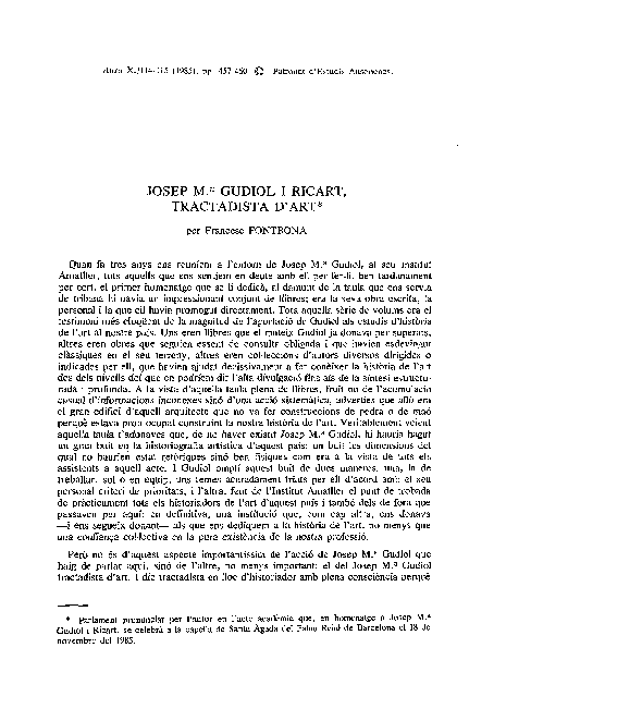 (PDF) Josep Mª Gudiol i Ricart, tractadista d'art Francesc Fontbona