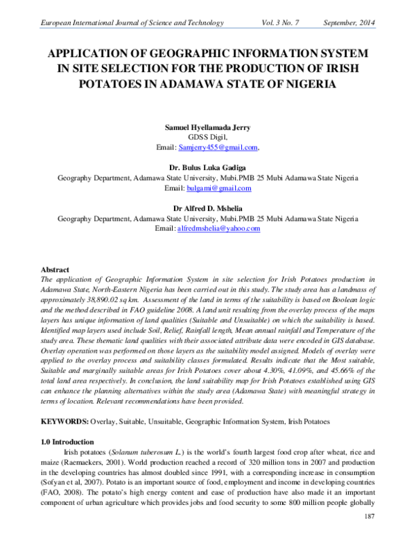 Pdf Gis For Irish Potato Site Selection In Adamawa Pdf Gis For Irish Potato Site Selection In Adamawa