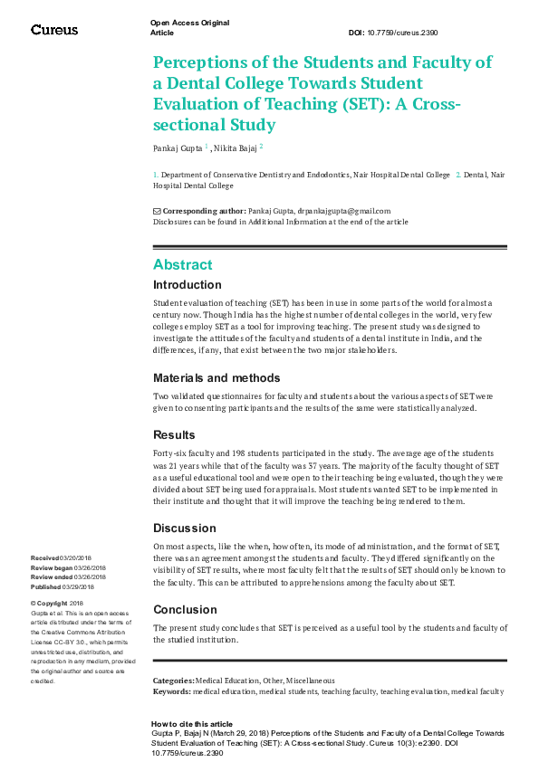 (PDF) Perceptions of the Students and Faculty of a Dental College ...