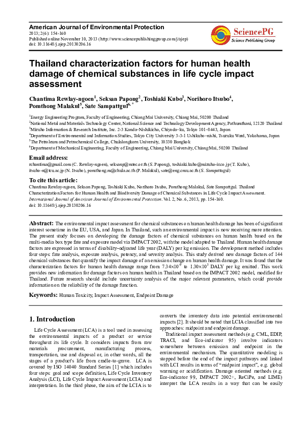 (PDF) Thailand Characterization Factors for Human Health and ...