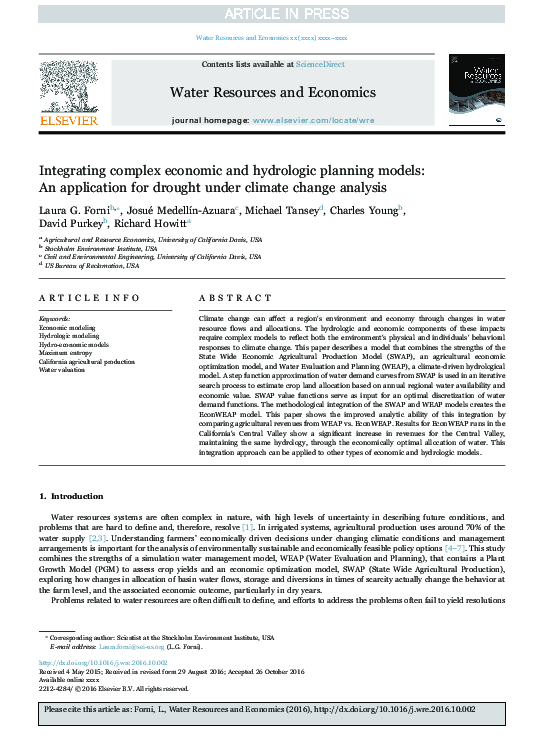 (PDF) Integrating complex economic and hydrologic planning models: An ...