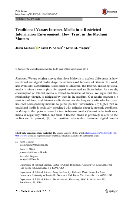 (PDF) Traditional Versus Internet Media in a Restricted Information ...