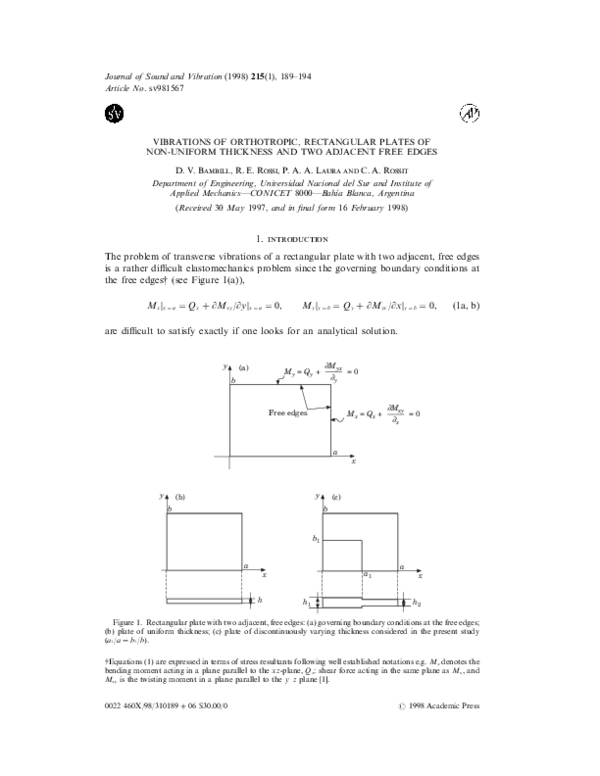 (PDF) Vibrations of orthotropic rectangular plates with edges ...