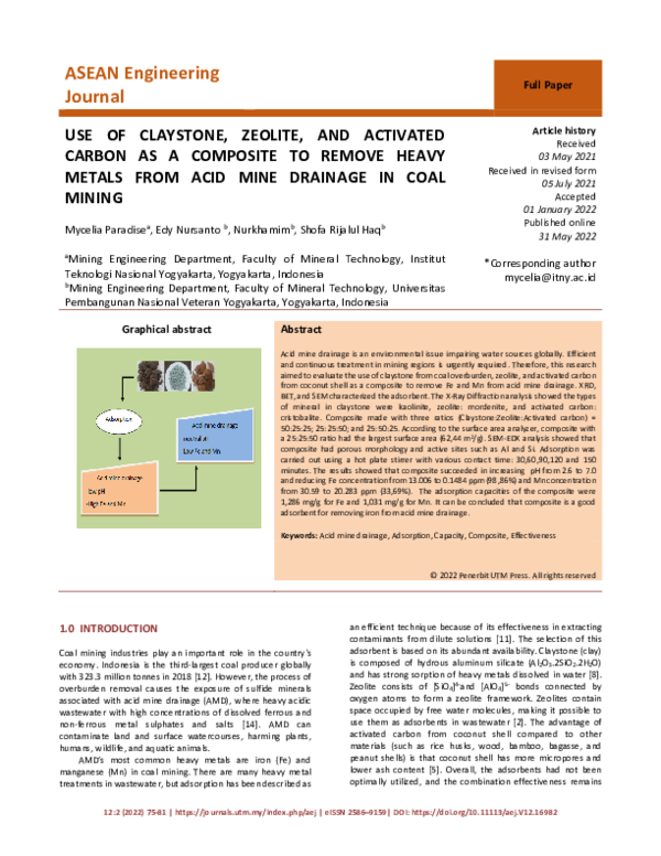 (PDF) Use of Claystone, Zeolite, and Activated Carbon as a Composite to