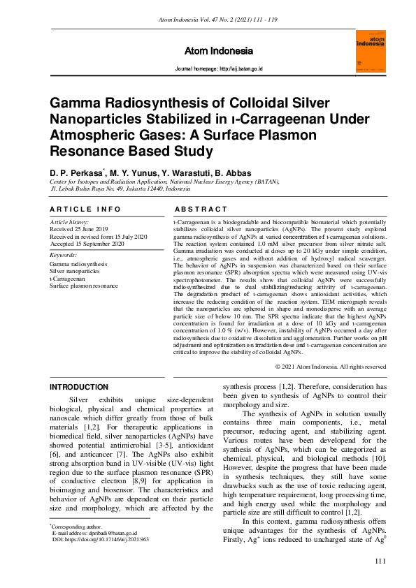 (PDF) Gamma Radiosynthesis of Colloidal Silver Nanoparticles Stabilized ...