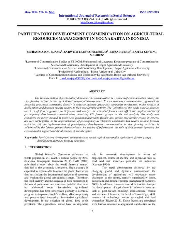 (PDF) Participatory Development Communication on Agricultural Resources
