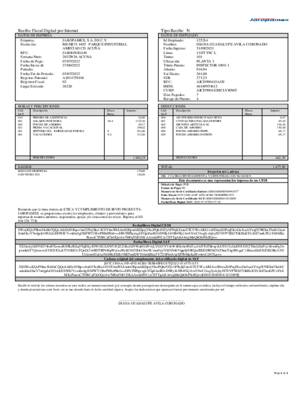 (PDF) Recibo Fiscal Digital por Tipo Recibo N Diana Avila