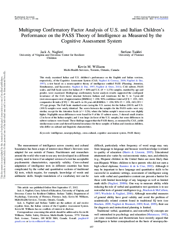 (PDF) Multigroup confirmatory factor analysis of U.S. and Italian