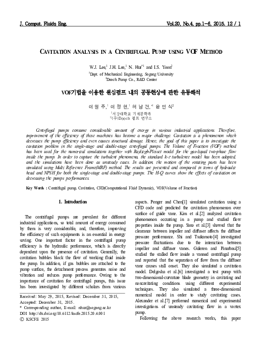 (PDF) Cavitation Analysis in a Centrifugal Pump Using Vof Method