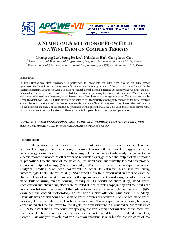 (PDF) A numerical simulation of flow field in a wind farm on complex ...
