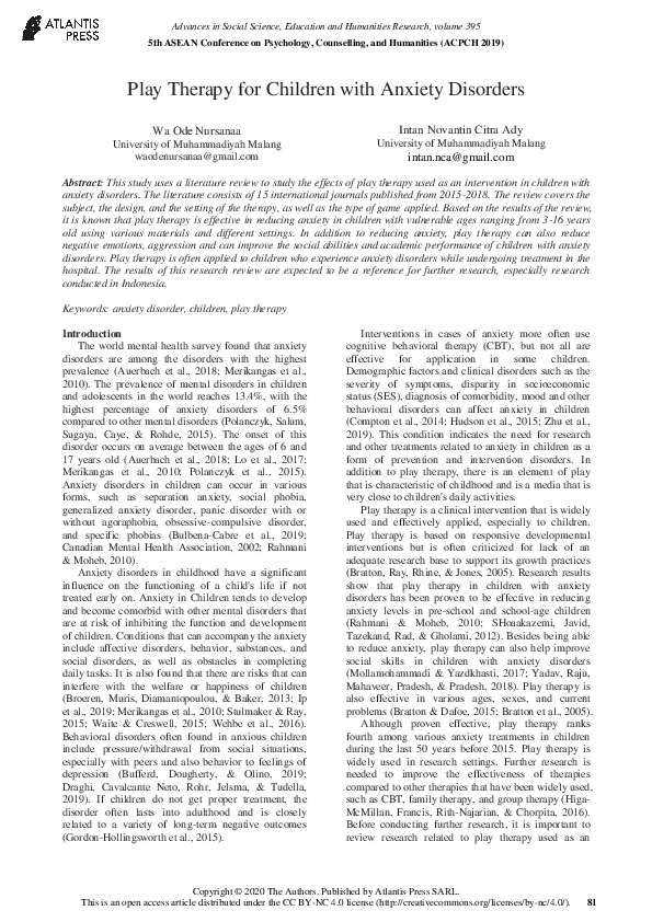 (PDF) Play Therapy for Children with Anxiety Disorders