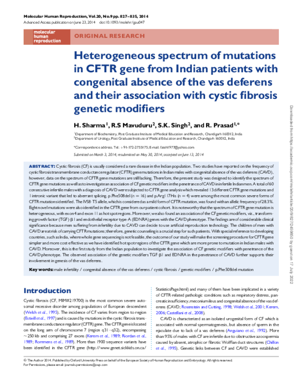 (PDF) Heterogeneous spectrum of mutations in CFTR gene from Indian ...