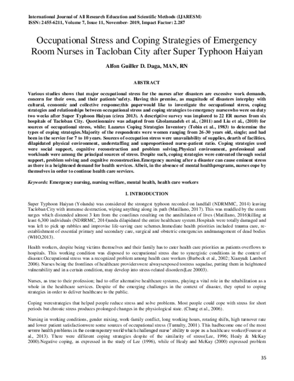 (PDF) Occupational Stress and Coping Strategies of Emergency Room ...