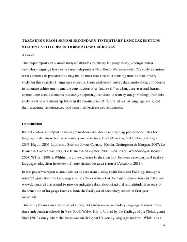 (PDF) Transition from senior secondary to tertiary languages study ...