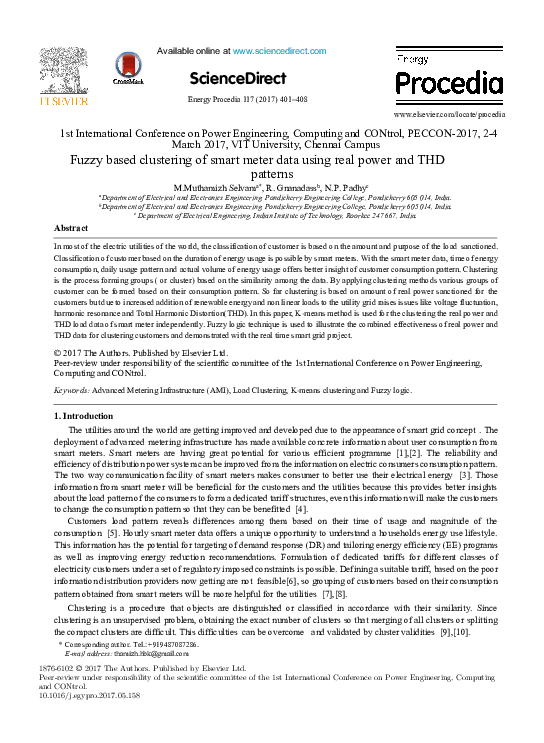 (PDF) Fuzzy based clustering of smart meter data using real power and ...