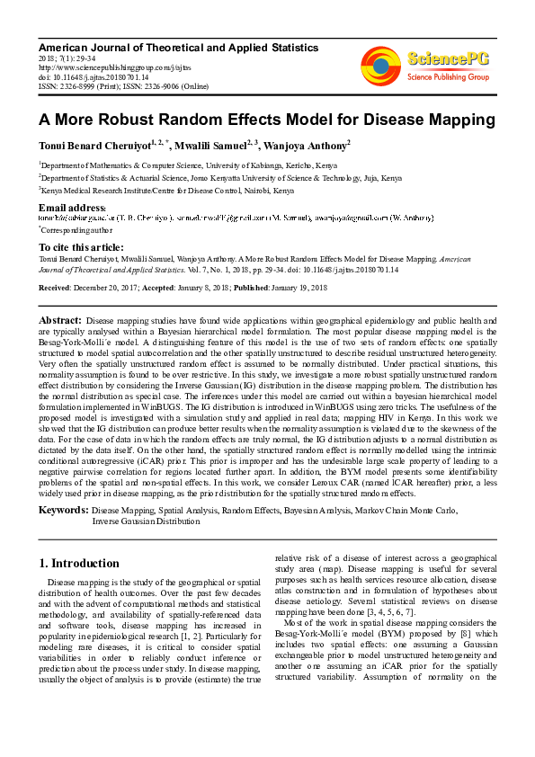 (PDF) A More Robust Random Effects Model for Disease Mapping