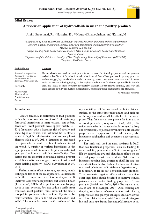 (PDF) A review on application of hydrocolloids in meat and poultry