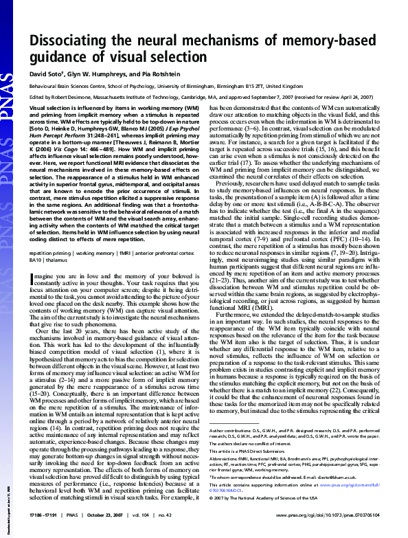 (PDF) Dissociating the neural mechanisms of memory-based guidance of ...
