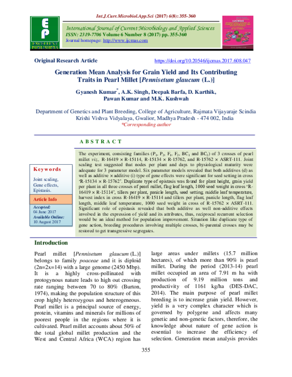 (PDF) Generation Mean Analysis for Grain Yield and Its Contributing ...