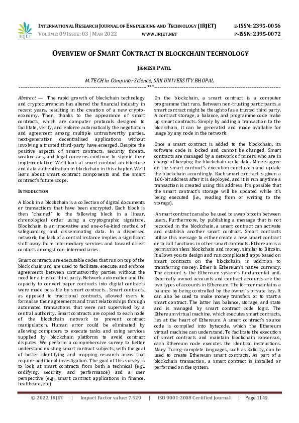 (PDF) OVERVIEW OF SMART CONTRACT IN BLOCKCHAIN TECHNOLOGY