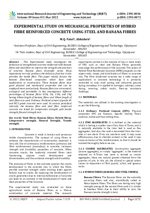 (PDF) EXPERIMENTAL STUDY ON MECHANICAL PROPERTIES OF HYBRID FIBRE ...