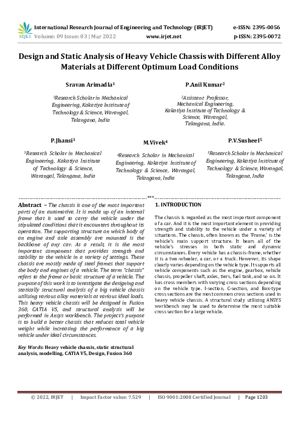 (PDF) Design and Static Analysis of Heavy Vehicle Chassis with ...