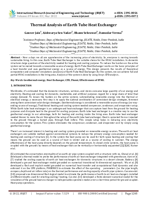 (PDF) Thermal Analysis of Earth Tube Heat Exchanger